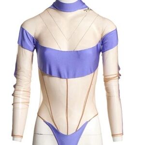 Mugler Lilac and Nude Shiny Bodysuit